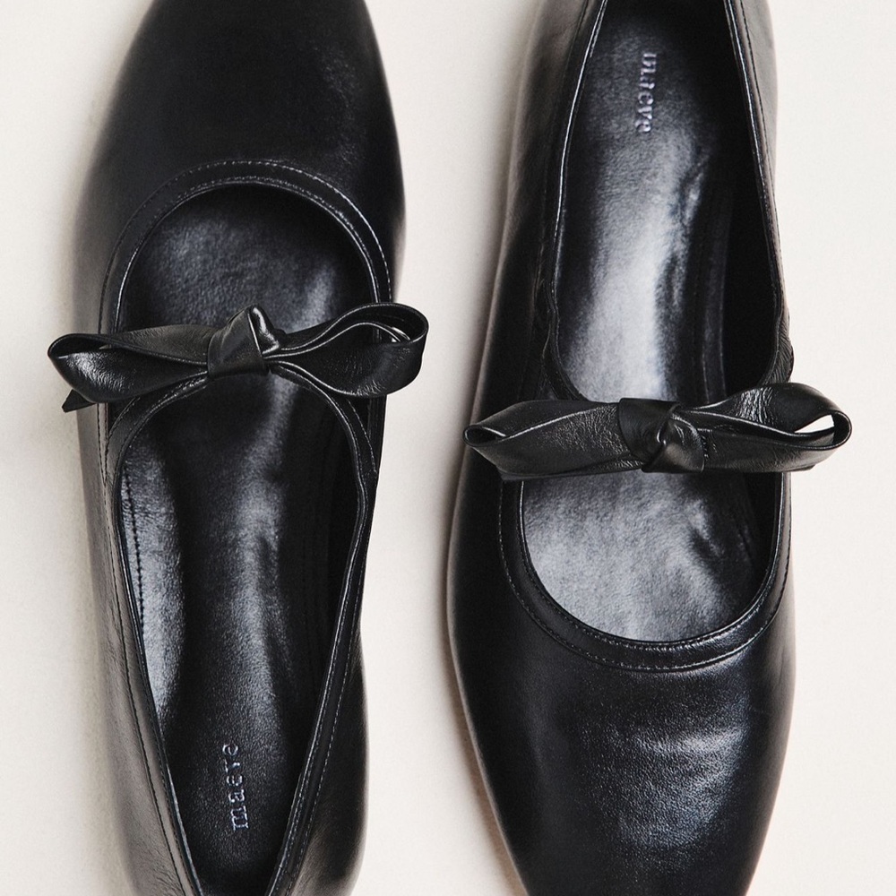 Maeve Black Leather Bow Ballet Flats